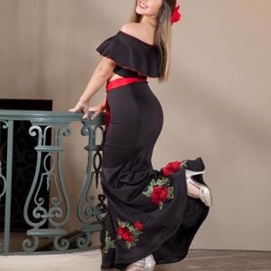 Elegant Black Floral Off-Shoulder Dress